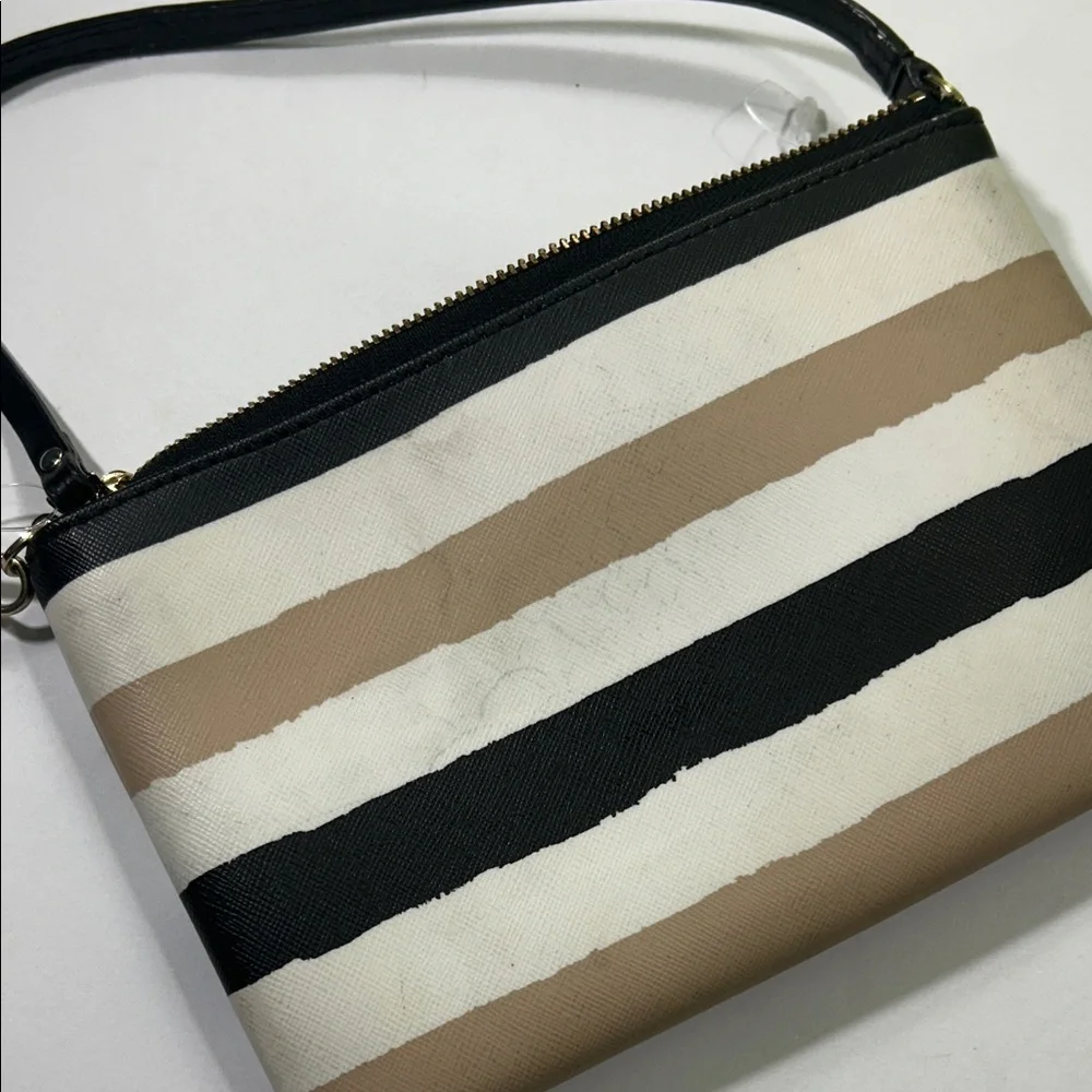 Kate Spade Black and Tan Striped Clutch
